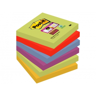 Post-it Super Sticky 654-6SS-MAR-EU - Bloc de notas adhesivas, 76 x 76 mm, colores Marrakesh (verde, rojo, azul, violeta y amarillo), pack de 6 blocs de 90 hojas
