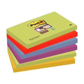 Post-it Super Sticky 655-6SS-MAR-EU - Bloc de notas adhesivas, 76 x 127 mm, colores Marrakesh (verde, rojo, azul, violeta y amarillo), pack de 6 blocs de 90 hojas