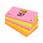 Post-it Super Sticky 655S-N - Bloc de notas adhesivas, 76 x 127 mm, colores Cape Town (amarillo, naranja, rosa y verde neón), pack de 5 blocs de 90 hojas