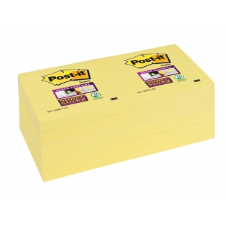 Post-it Super Sticky 70005197887 - Bloc de notas adhesivas, 76 x 76 mm, color amarillo, pack de 12 blocs de 100 hojas