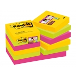 Post-it Super Sticky 70005271518 - Bloc de notas adhesivas, 47,6 x 47,6 mm, colores Río de janeiro (amarillo, azul mediterráneo, naranja neón, rosa fucsia y verde neón), pack de 12 blocs de 90 hojas