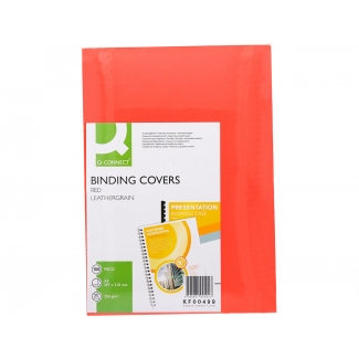 Q-Connect KF00499 - Tapa de encuadernación, símil-piel, color rojo, A4, cartón de 250 gramos, paquete de 100