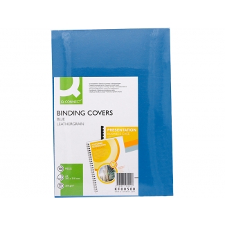 Q-Connect KF00500 - Tapa de encuadernación, símil-piel, color azul, A4, cartón de 250 gramos, paquete de 100