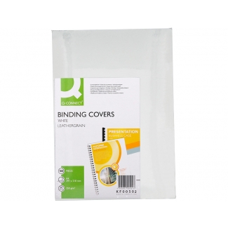 Q-Connect KF00502 - Tapa de encuadernación, símil-piel, color blanco, A4, cartón de 250 gramos, paquete de 100