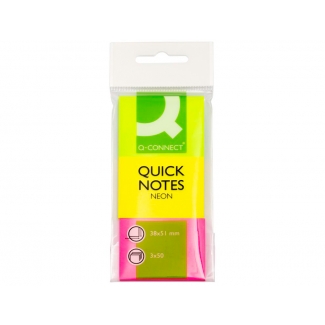 Q-Connect KF01224 - Bloc de notas adhesivas, 38 x 51 mm, colores fluorescentes, pack de 3 colores, 50 hojas por color