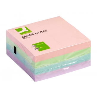Q-Connect KF01347 - Bloc de notas adhesivas, 76 x 76 mm, colores surtidos pastel (azul, rosa, verde y violeta), bloc de 400 hojas