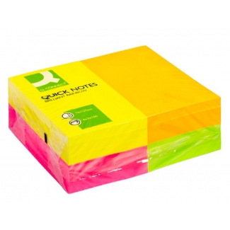 Q-Connect KF01350 - Bloc de notas adhesivas, 127 x 76 mm, colores fluorescentes, pack de 12 unidades surtidas en 4 colores, 100 hojas por color
