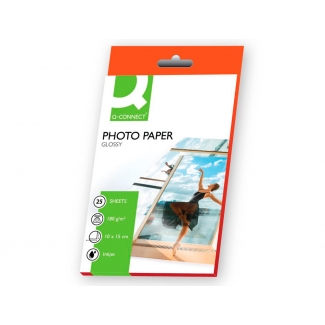 Q-Connect KF01905 - Papel fotográfico, brillo, tamaño 10 x 15 cm, 180 gramos, paquete de 25 hojas