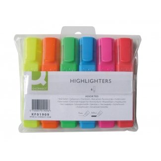 Q-Connect KF01909 - Rotulador fluorescente, punta biselada, pack de 6 colores surtidos
