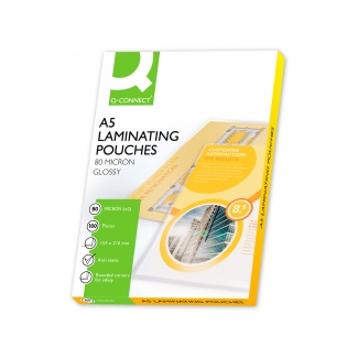 Q-Connect KF04106 - Fundas para plastificar, A5 (153 x 216 mm), 80 micras, caja de 100