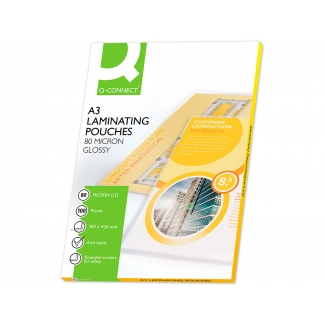 Q-Connect KF04122 - Fundas para plastificar, A3 (303 x 426 mm), 80 micras, caja de 100