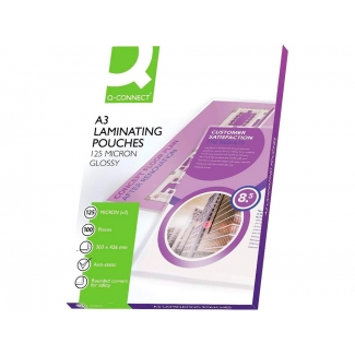 Q-Connect KF04124 - Fundas para plastificar, A3 (303 x 426 mm), 125 micras, caja de 100