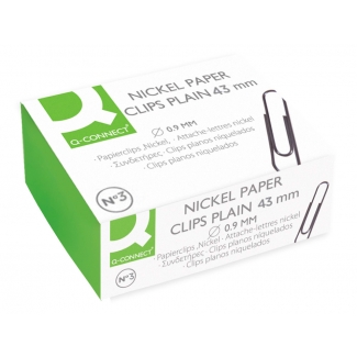 Q-Connect KF04473 - Clips metálicos, labiados, niquelados, nº 3 de 43 mm, caja de 100
