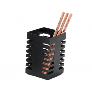 Q-Connect KF11221 - Cubilete portalápices cuadrado, metálico, color negro