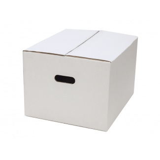 Q-Connect KF14096 - Caja para embalar con asa, medidas 450 x 280 x 375 mm, cartón de 7 mm, color blanco