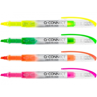 Q-Connect KF16127 - Rotulador fluorescente, punta biselada, pack de 4 colores surtidos