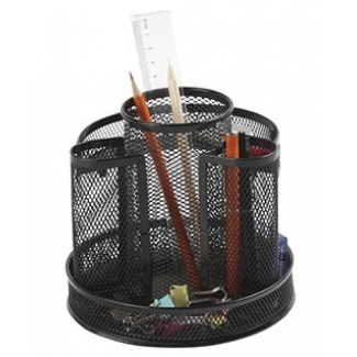 Q-Connect KF17294 - Cubilete organizador de sobremesa, metálico, giratorio, color negro