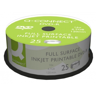 Q-Connect KF18021 - DVD-R, imprimible, tarrina de 25 unidades 