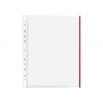 Q-Connect KF18051 - Funda multitaladro, A4, 70 micras, cristal, borde de color rojo, bolsa de 10 fundas