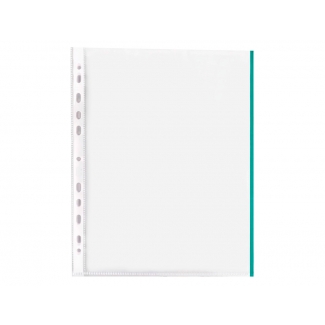 Q-Connect KF18052 - Funda multitaladro, A4, 70 micras, cristal, borde de color verde, bolsa de 10 fundas