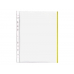 Q-Connect KF18053 - Funda multitaladro, A4, 70 micras, cristal, borde de color amarillo, bolsa de 10 fundas