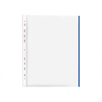 Q-Connect KF18054 - Funda multitaladro, A4, 70 micras, cristal, borde de color azul, bolsa de 10 fundas