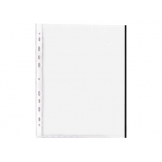 Q-Connect KF18055 - Funda multitaladro, A4, 70 micras, cristal, borde de color negro, bolsa de 10 fundas