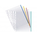 Q-Connect KF18061 - Funda multitaladro, A4, 70 micras, cristal, bordes de colores surtidos, bolsa de 25 fundas