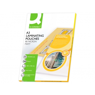 Q-Connect KF18063 - Fundas para plastificar, mate, A3 (303 x 426 mm), 80 micras, caja de 100