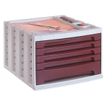 Q-Connect KF18426 - Fichero de sobremesa, bandeja organizadora superior, 5 cajones, color burdeos opaco