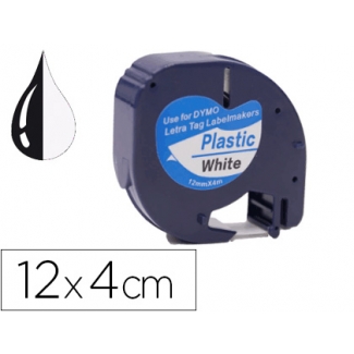 Q-Connect KF18835 - Cinta para rotuladora, compatible con Dymo LetraTag S0721610, 12 mm x 4 mt, impresión negra sobre fondo blanco perla, plástico