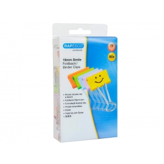 Rapesco 1428 - Pinza metálica reversible, 19 mm, caja de 80 unidades, emojis, colores surtidos