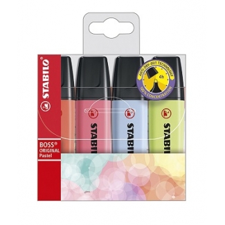Stabilo Boss Pastel 70/4-3 - Rotulador fluorescente, punta biselada, colores surtidos pastel, estuche de 4 unidades