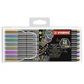 Stabilo Pen 6808/8-11 - Rotulador acuarelable, punta redonda de 1 mm, estuche de 8 rotuladores, colores surtidos
