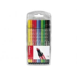 Stabilo Pen 6810/PL - Rotulador acuarelable, punta redonda de 1 mm, estuche de 10 rotuladores, colores surtidos intensos