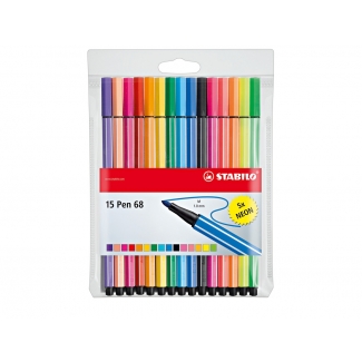 Stabilo Pen 6815-2 - Rotulador acuarelable, punta redonda de 1 mm, estuche de 10 colores estándar + 5 colores neón