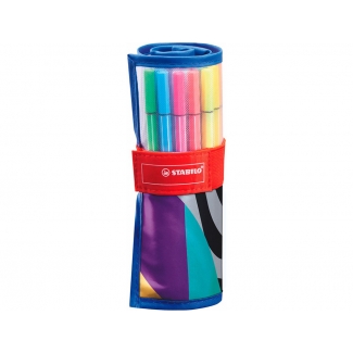 Stabilo Pen 6825-071-20 - Rotulador acuarelable, punta redonda de 1 mm, estuche rollerset de 20 colores estándar + 5 colores neón