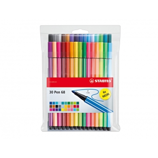 Stabilo Pen 6830-1 - Rotulador acuarelable, punta redonda de 1 mm, estuche de 24 colores estándar + 6 colores neón