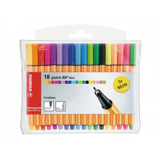 Stabilo Point 688/18-2 Mini - Rotulador punta de fibra, punta redonda de 0,4 mm, estuche de 13 rotuladores + 5 en neón