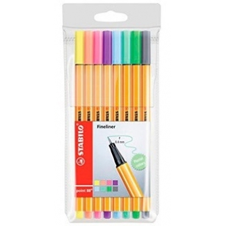 Stabilo Point 88/8-01 - Rotulador punta de fibra, punta redonda de 0,4 mm, estuche de 8 rotuladores, colores surtidos pastel