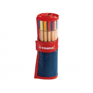 Stabilo Point 8825-021 - Rotulador punta de fibra, punta redonda de 0,4 mm, estuche rollerset de 20 rotuladores, colores surtidos