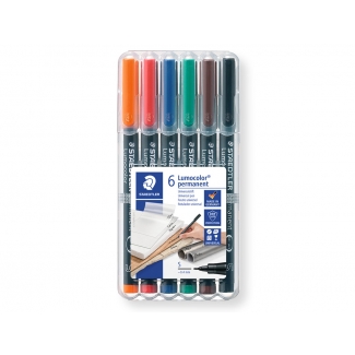 Staedtler 317 WP6 - Rotulador permanente, punta redonda de 0,8 mm, estuche de 6 colores
