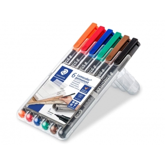 Staedtler 318 WP6 - Rotulador permanente, punta redonda de 0,6 mm, estuche de 6 colores
